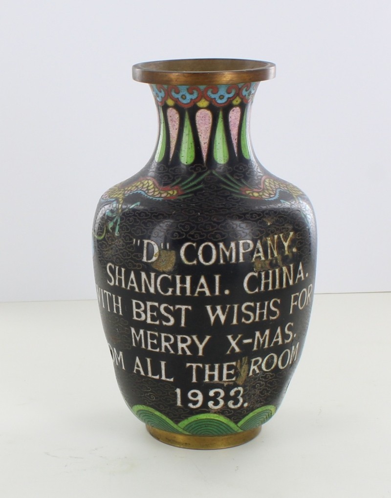 China Marines Shanghai 1933 Antique Chinese Cloisonne Vase USMC Int. Settlement