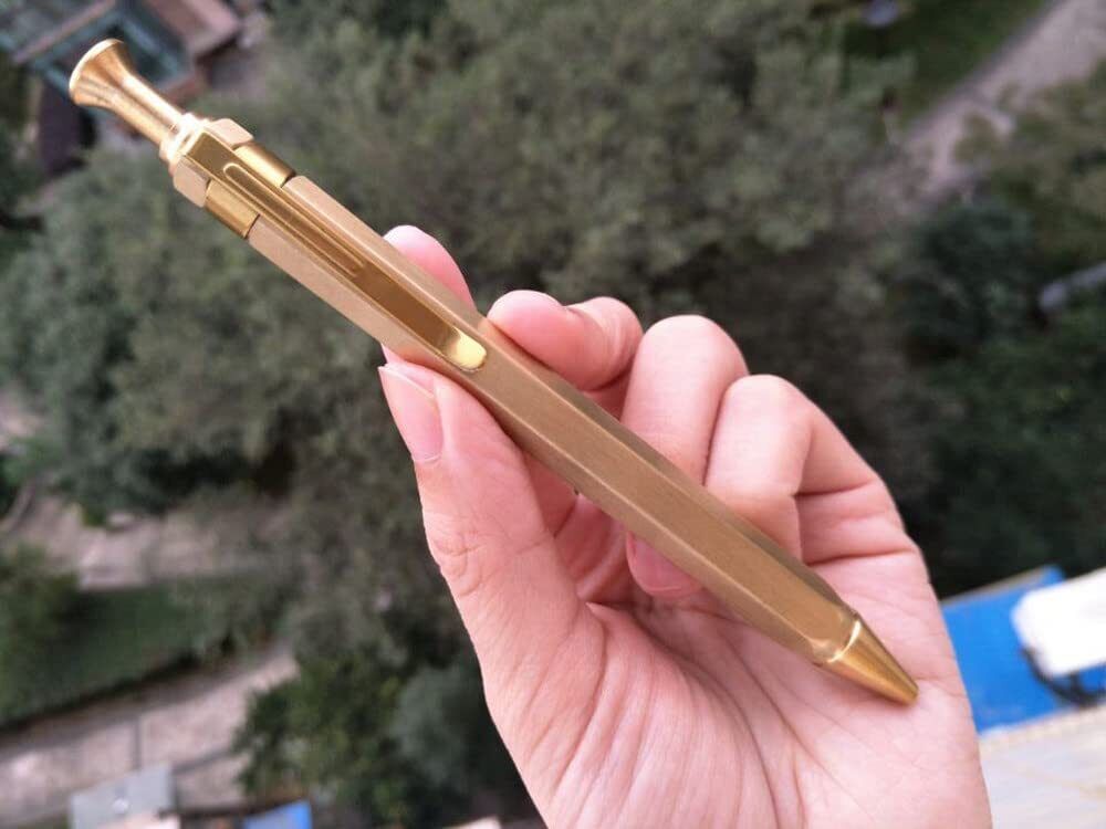 Solid Brass Pocket Pen Push Button Outdoor EDC Ballpoint Camping Survival Tool