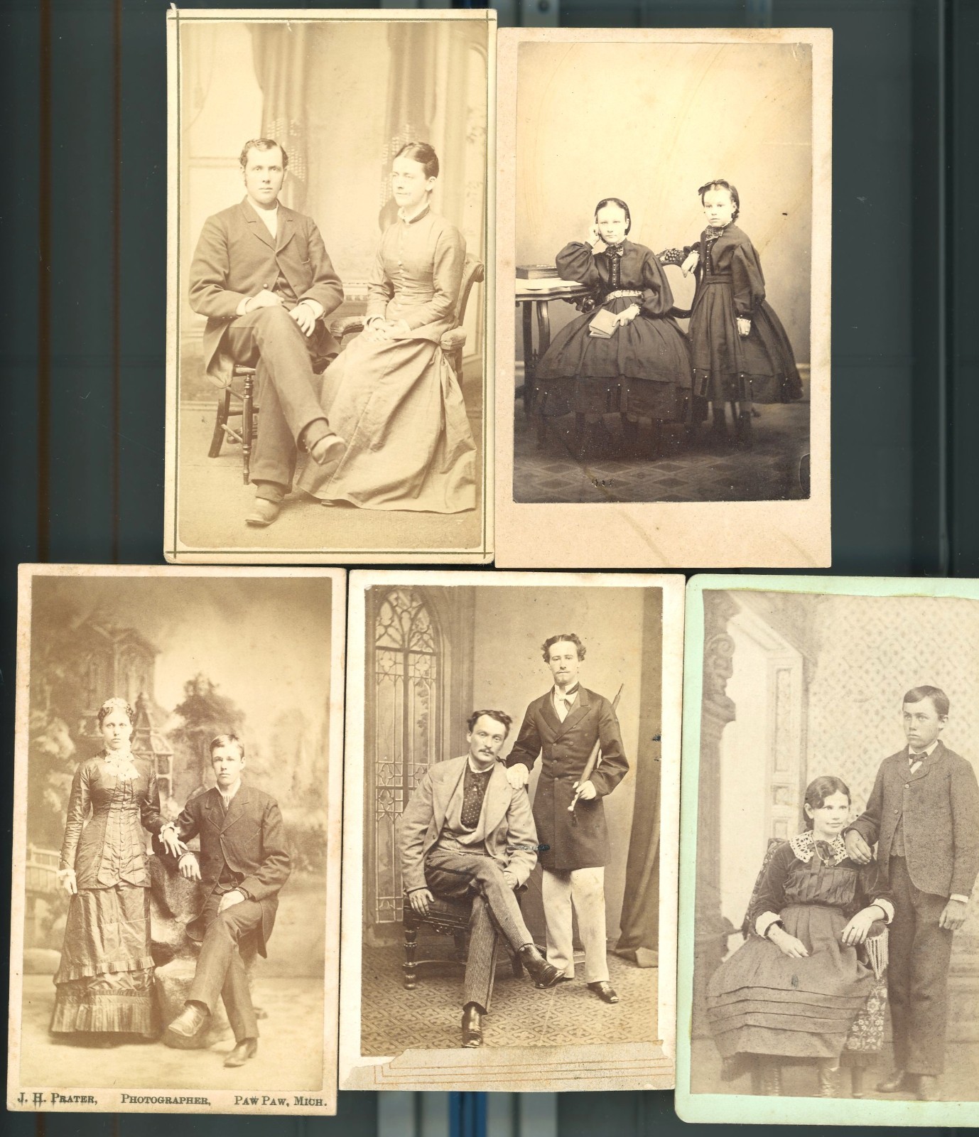 5) - Circa 1865-70 Civil War era CDVs  - Mixed with Big Dresses