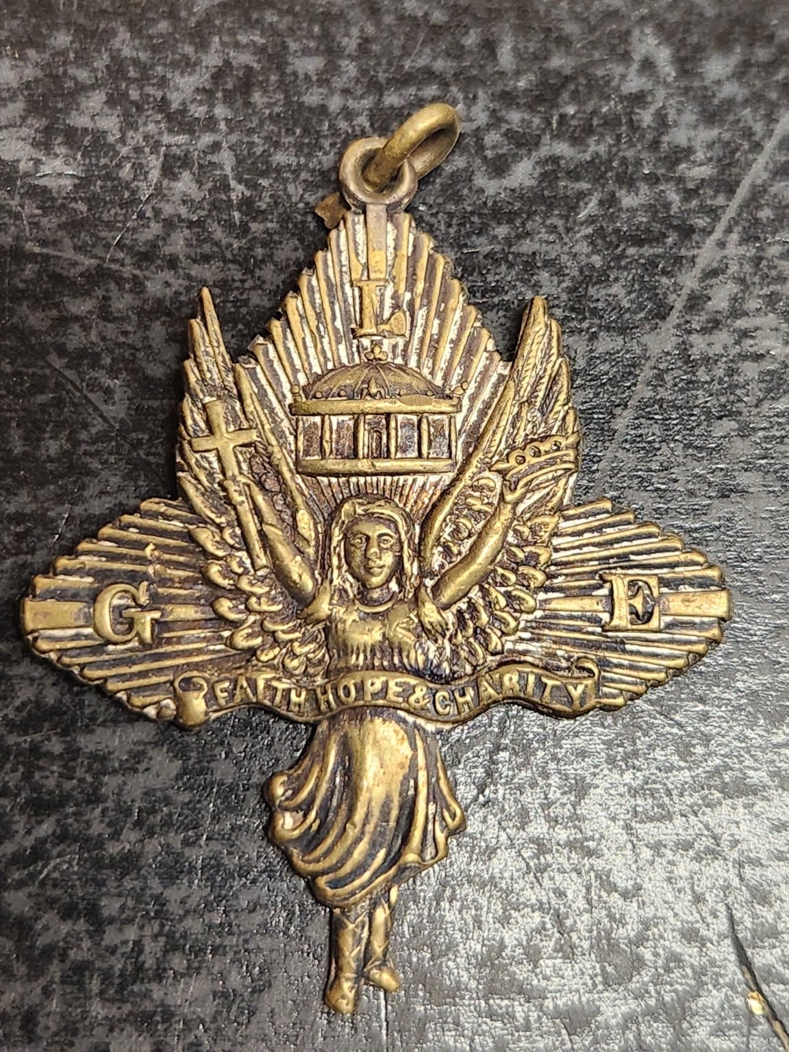 Vintage Fraternal Faith Hope Charity Metal Medallion Pendant Charm