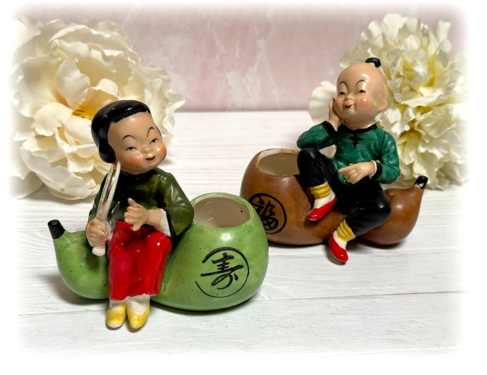 RARE Boy and Girl Oriental Asian Planters Rosetti Chicago Made in Occupied Japan