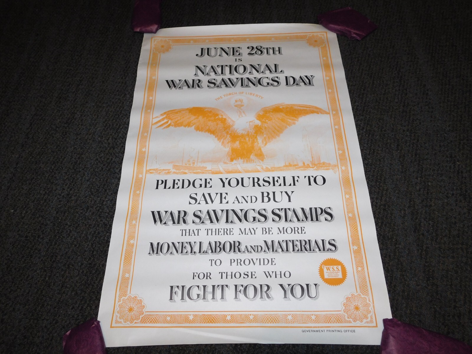 VINTAGE WWI WORLD WAR 1 NATIONAL WAR SAVINGS DAY  WSS SAVE & BUY EAGLE POSTER