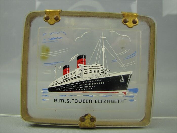 Rare vintage Lucite R.M.S. Queen Elizabeth Cigarette Case Holder Souvenir 