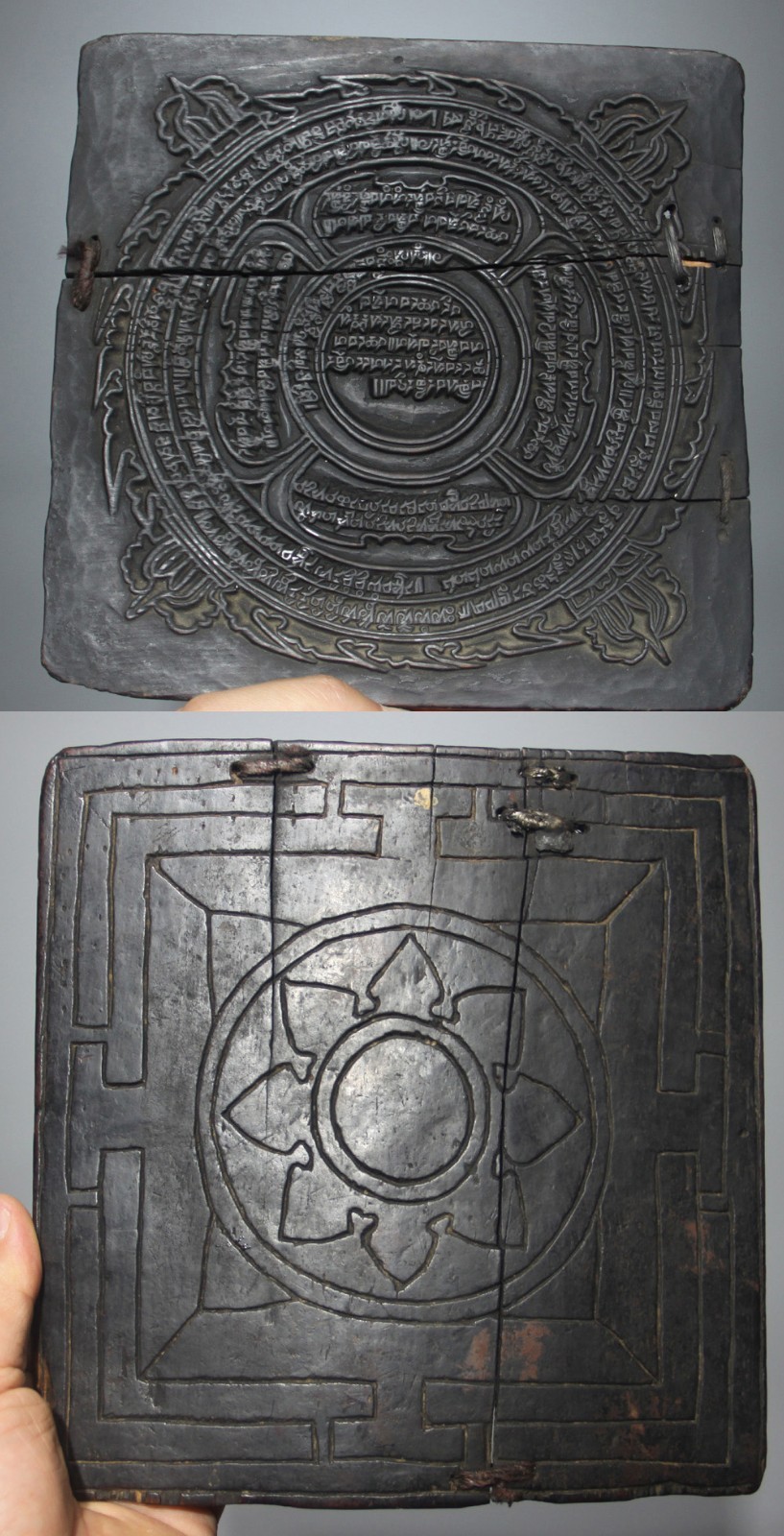 Real Nice Tibet 1700s Old Buddhist Carved Printing Wood Block Mandala Scripture