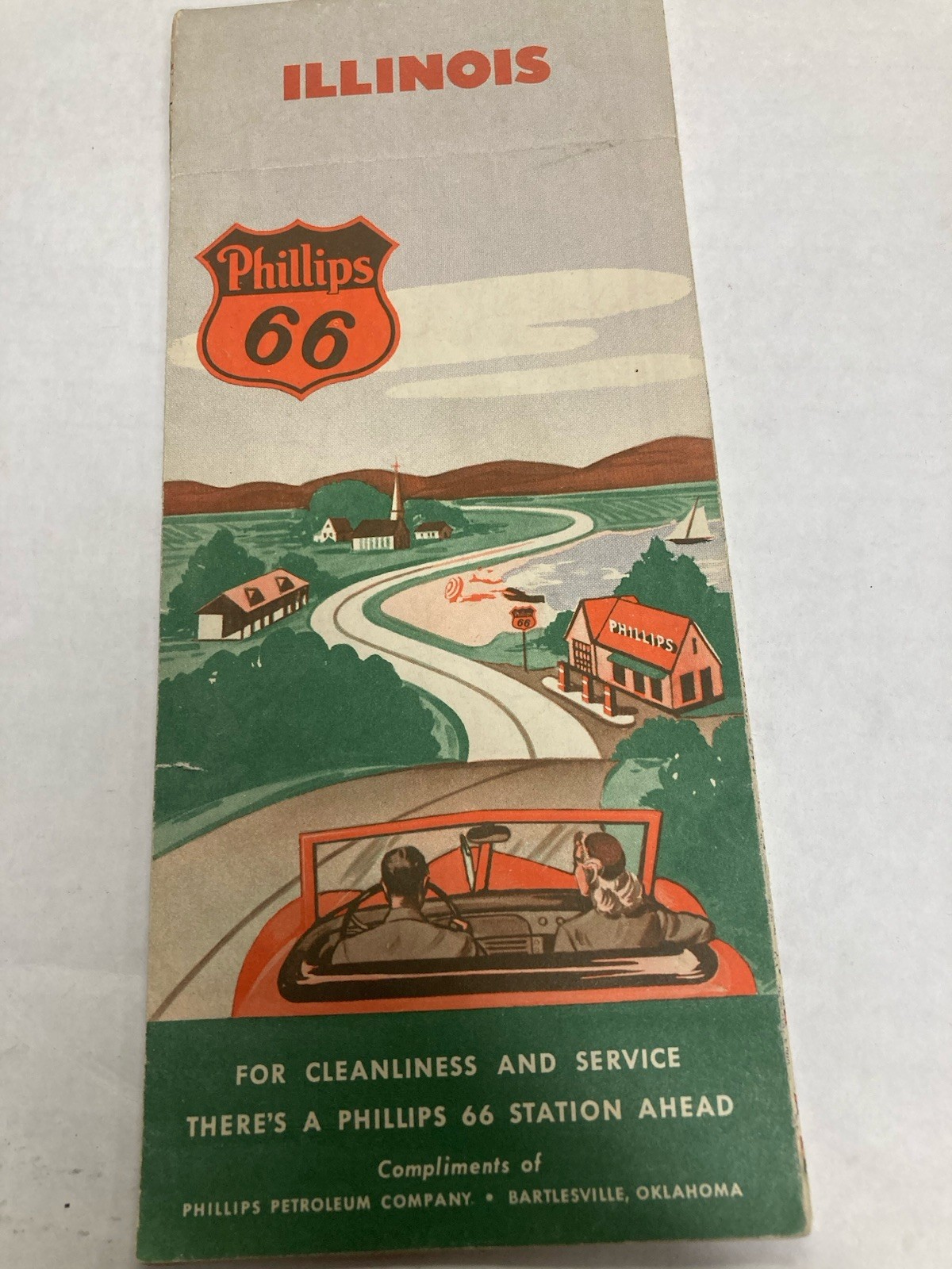 PHILLIP'S 66 ROAD MAP ILLINOIS  Rare 1948 26