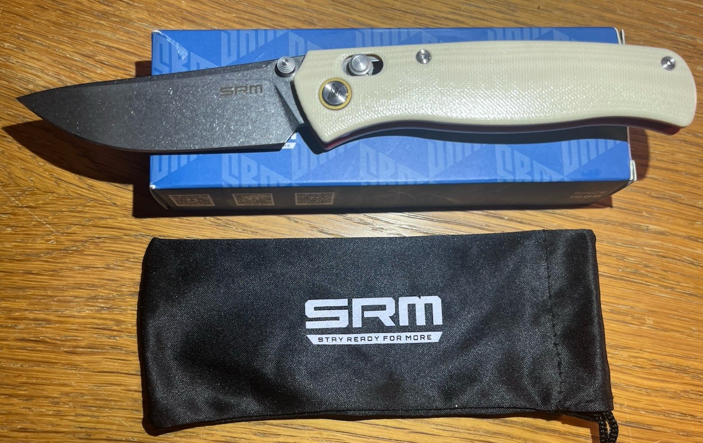 SRM Medal 255L-GT2 Folding Pocket Knife, Ambi-Lock, 10CR, White G10 w/Red Liners