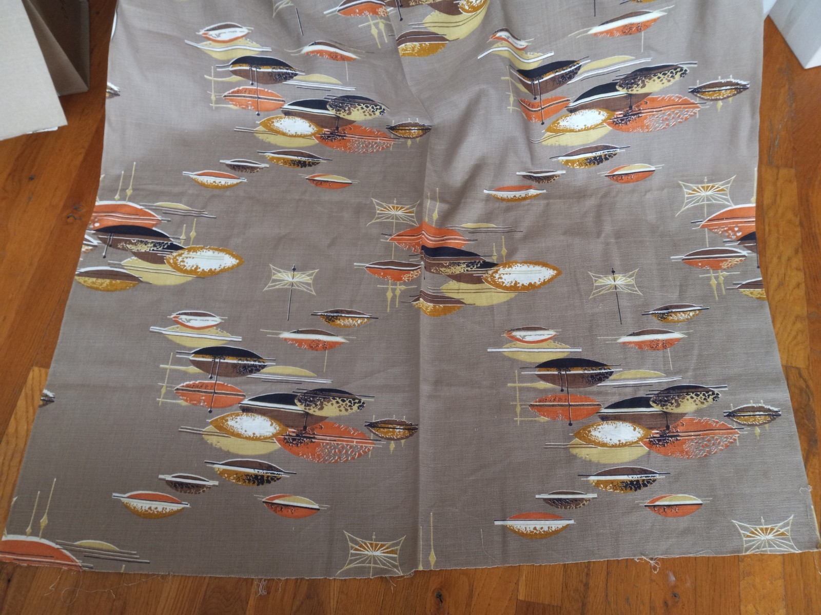 Vintage 1950's MCM Atomic Barkcloth Fabric 10 Yards Flying Saucers Space Age Vintage 1950's MCM Atomic Barkcloth Fabric 10 Yards Flying Saucers Space Age