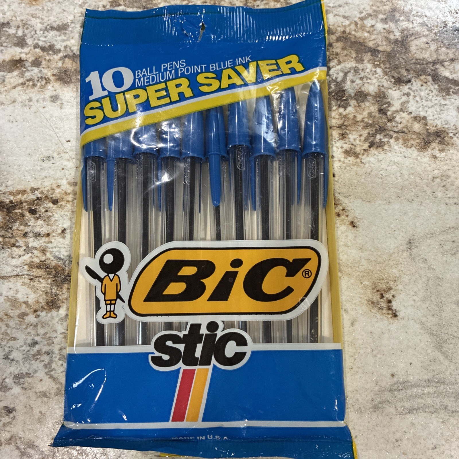 Vtg 1987 BIC Stic Blue Ink Ballpoint Pens 10 Pack Sealed NOS Super Saver Retro