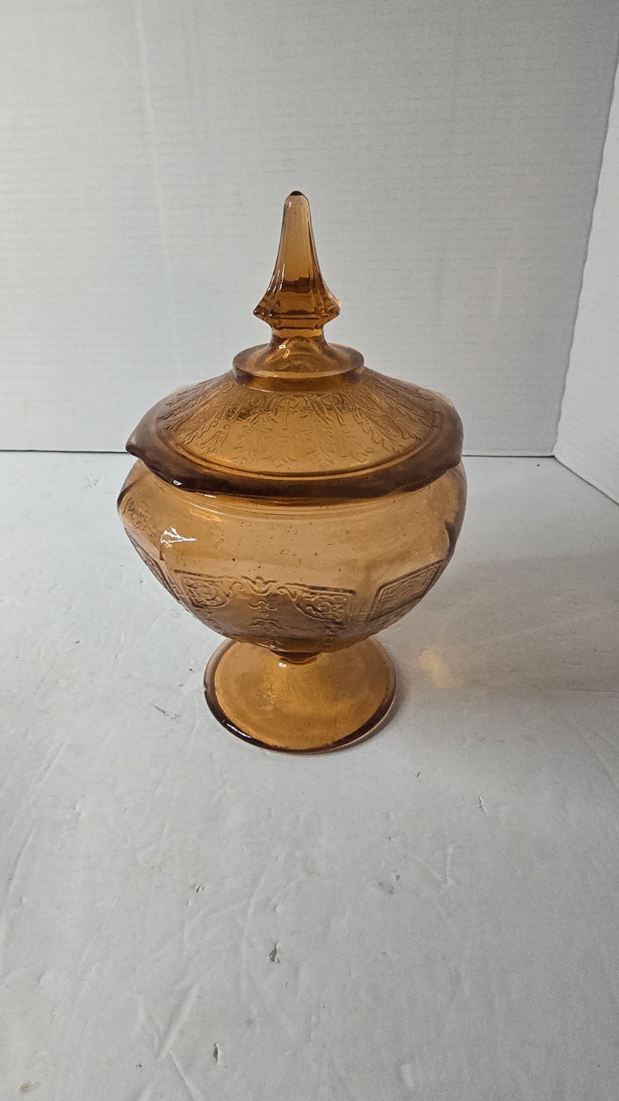 Vintage Cambridge Amber Depression Glass  Lidded Compote Candy Dish Has Bubbles