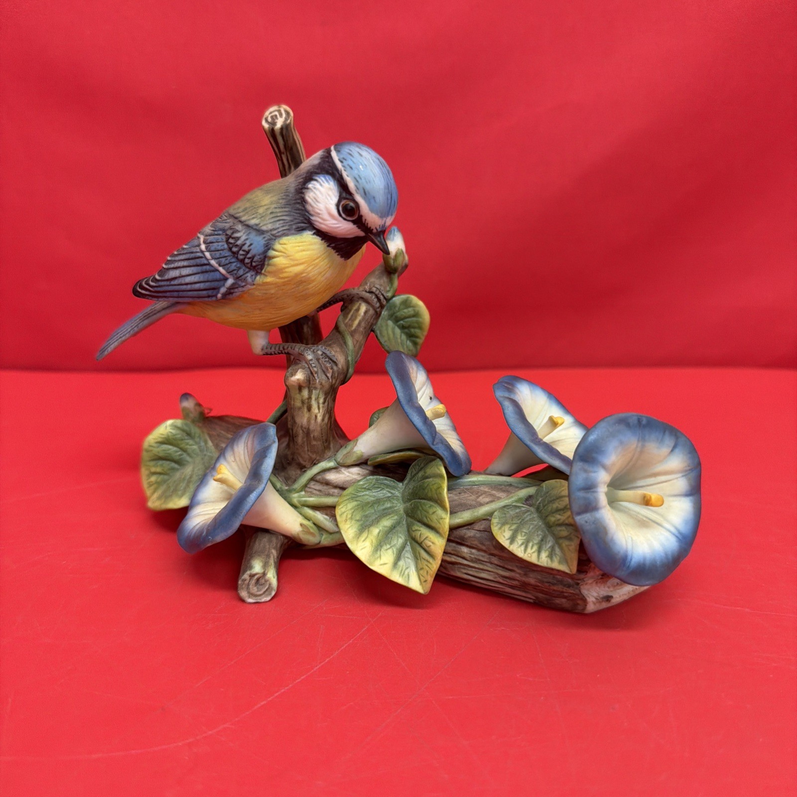 RSPB European Blue Tit 1981 Franklin Porcelain Figurine Morning Glory Vintage RSPB European Blue Tit 1981 Franklin Porcelain Figurine Morning Glory Vintage