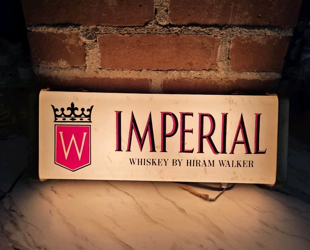 Vintage Imperial Hiram Walker Whiskey Lighted Sign Display Bar Alcohol Tavern 