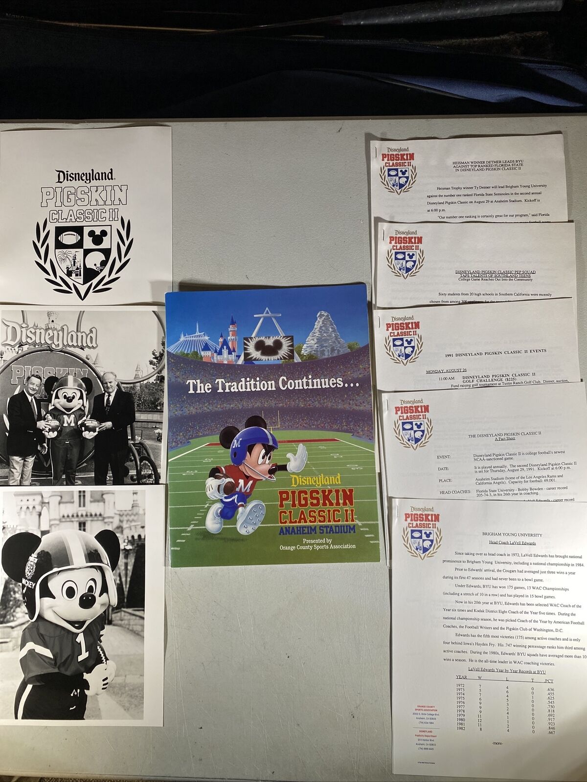Rare 1991 Disneyland Pigskin Classic II Press Kit | BYU vs Florida State