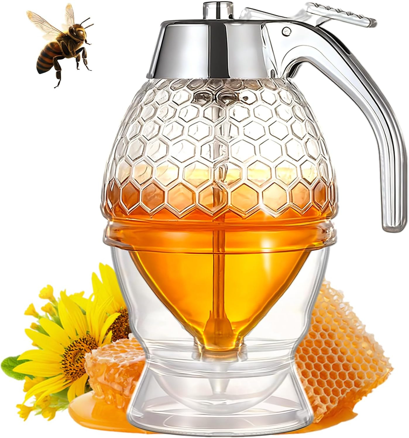 Honey Dispenser with Stand, 8Oz No-Drip Honeycomb Glass Jar (8Oz)