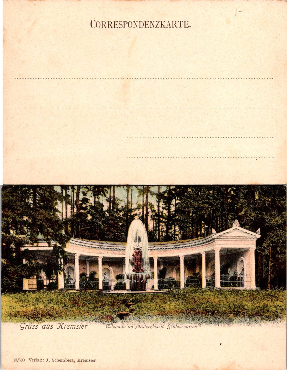 Gruss aus Kremsier Postcard Colonnade im Schlossgarten Unposted Vintage Austria
