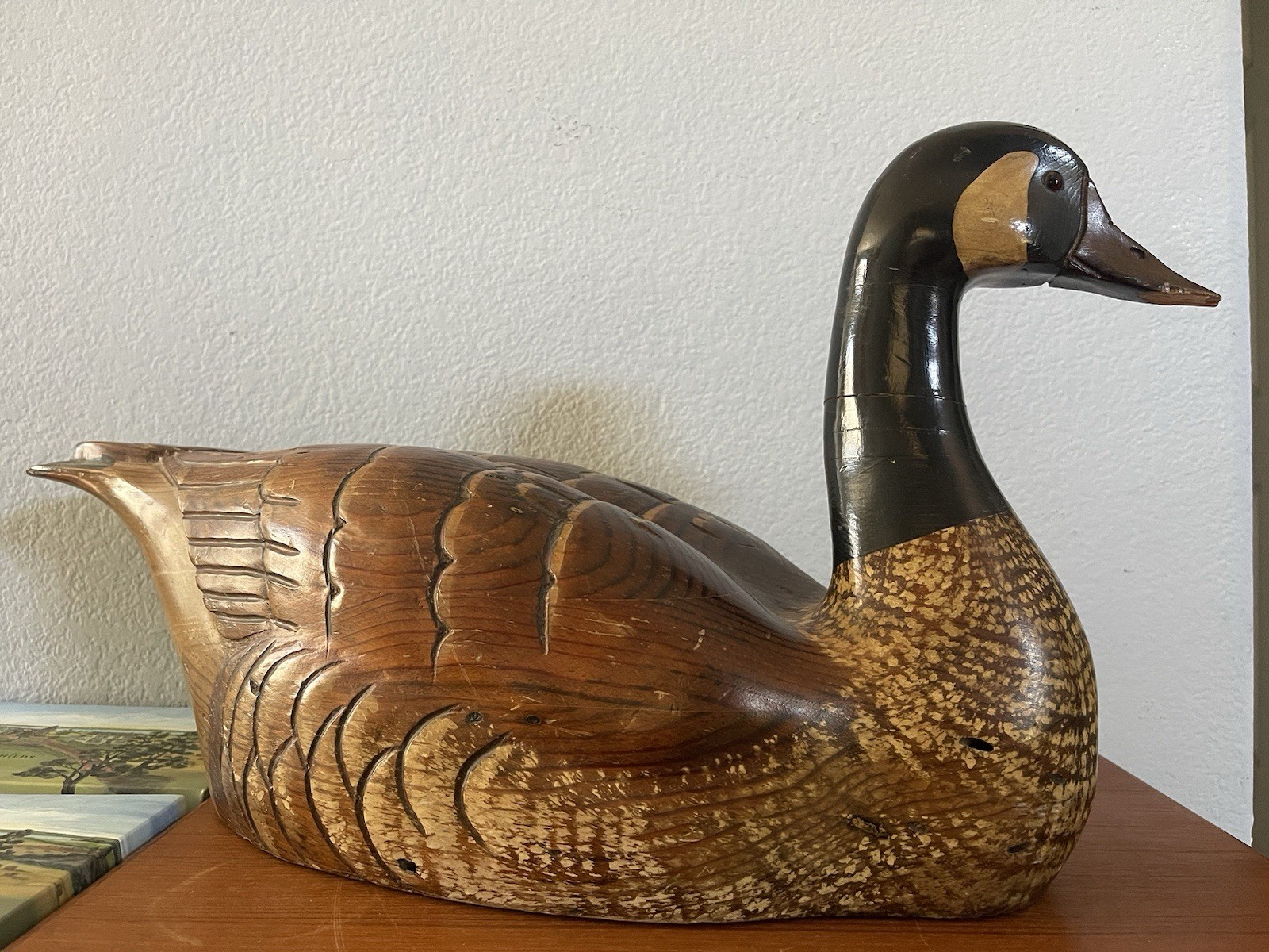 Vintage Tom Taber Hand Carved Canadian Goose Wood Decoy, Glass Eyes ~ 24”