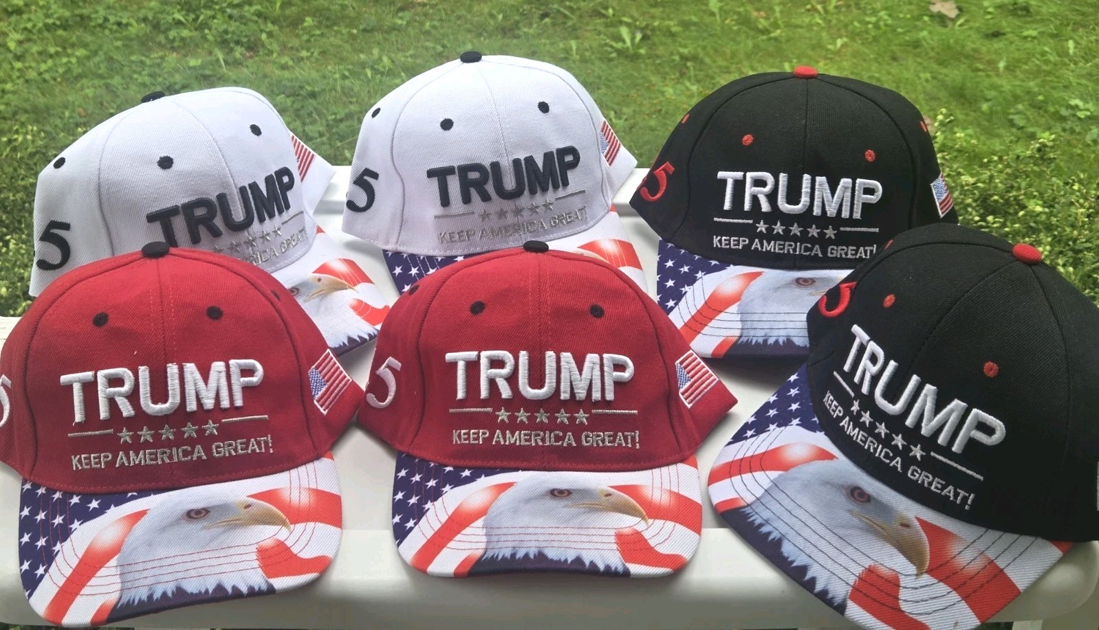 LOT OF 6 TRUMP KEEP AMERICA GREAT CAPS RED WHITE & BLUE COLORS 1st TERM NOS