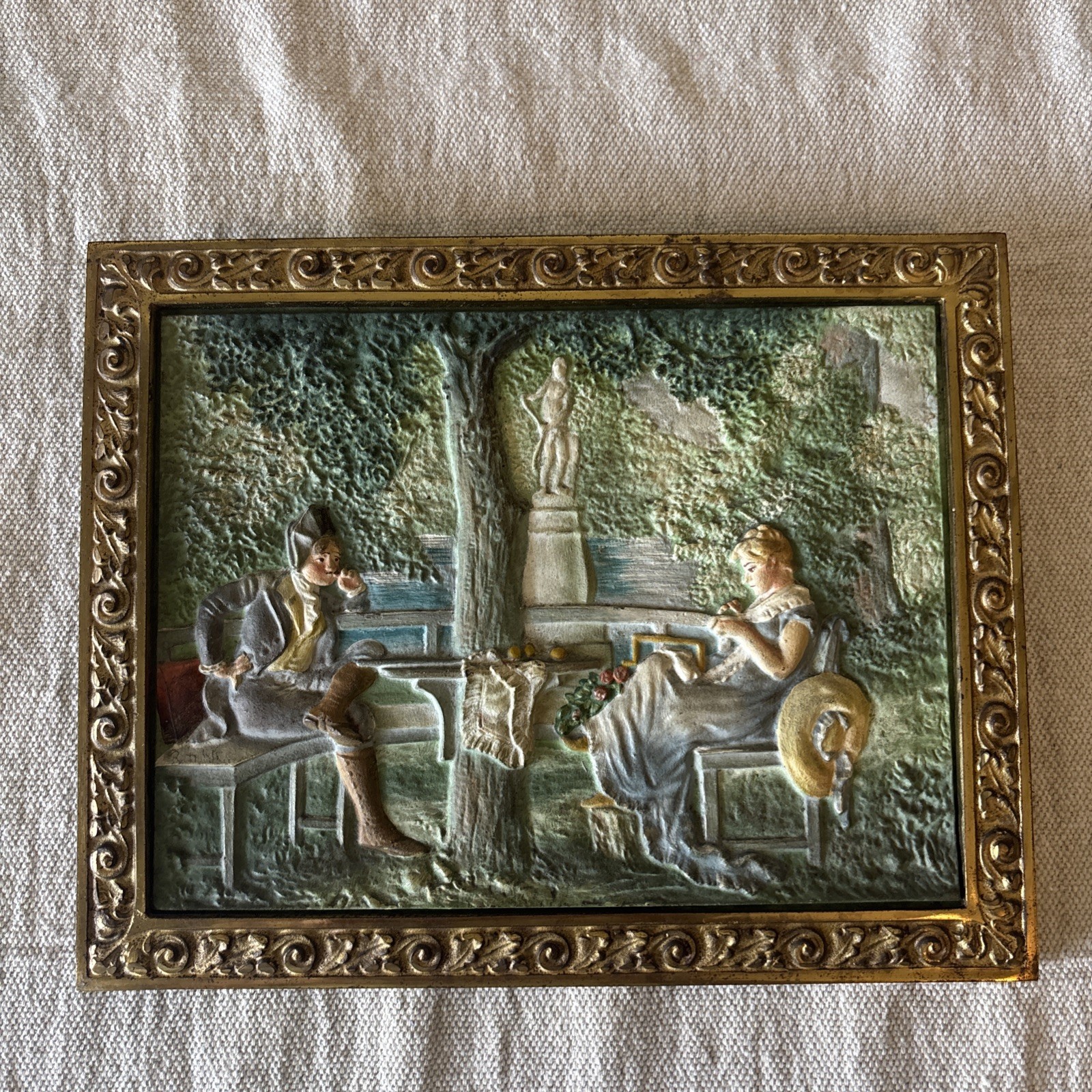 Antique Victorian Bradley & Hubbard Hand Painted Plaque