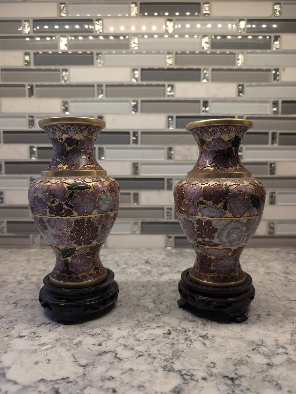 Pair of Vintage Chinese Miniature Cloisonné Enamel Vases