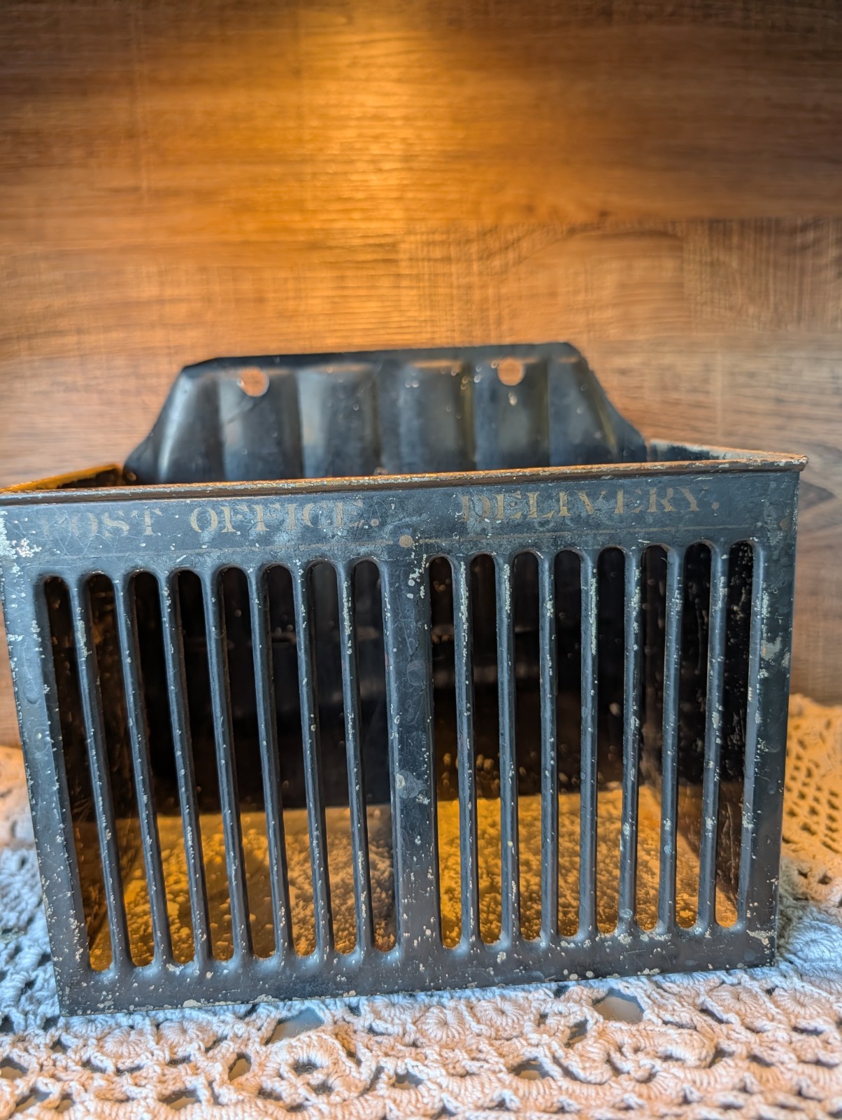 Antique Primitive Toleware Post Office Delivery Mailbox Tin Letter Sorter Wall 
