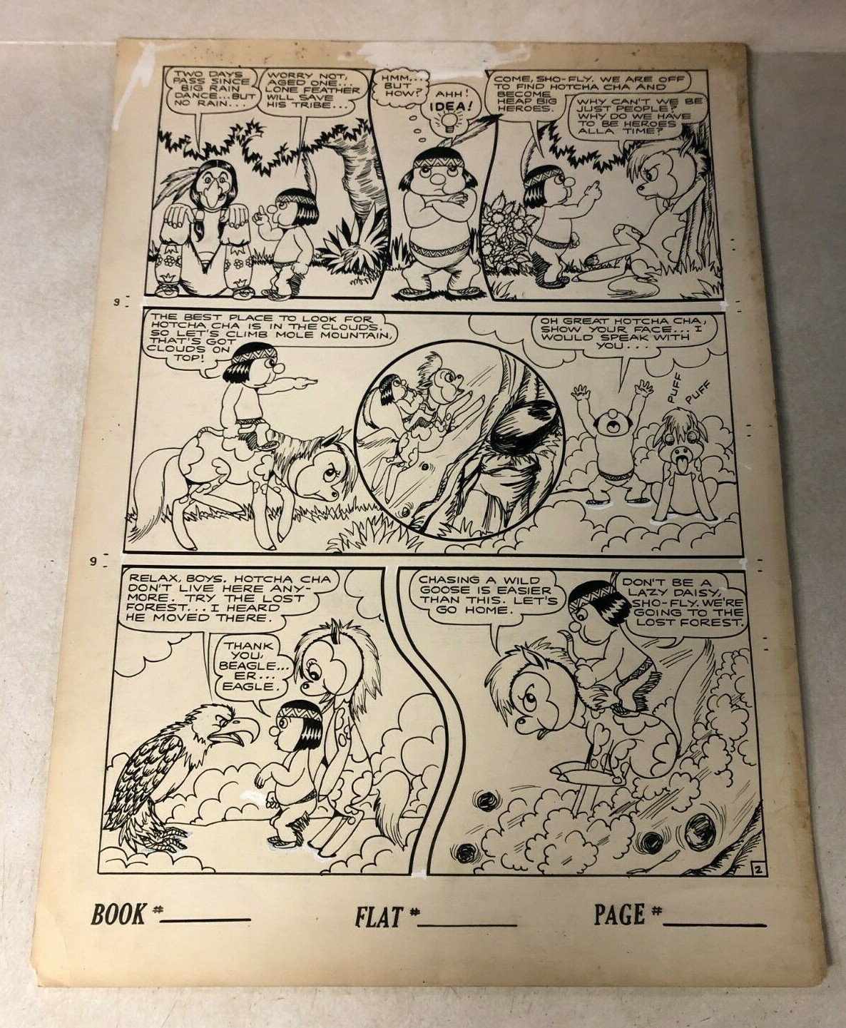 LONE FEATHER original art 1940s FICTION HOUSE natives rain dance STYLISH ART