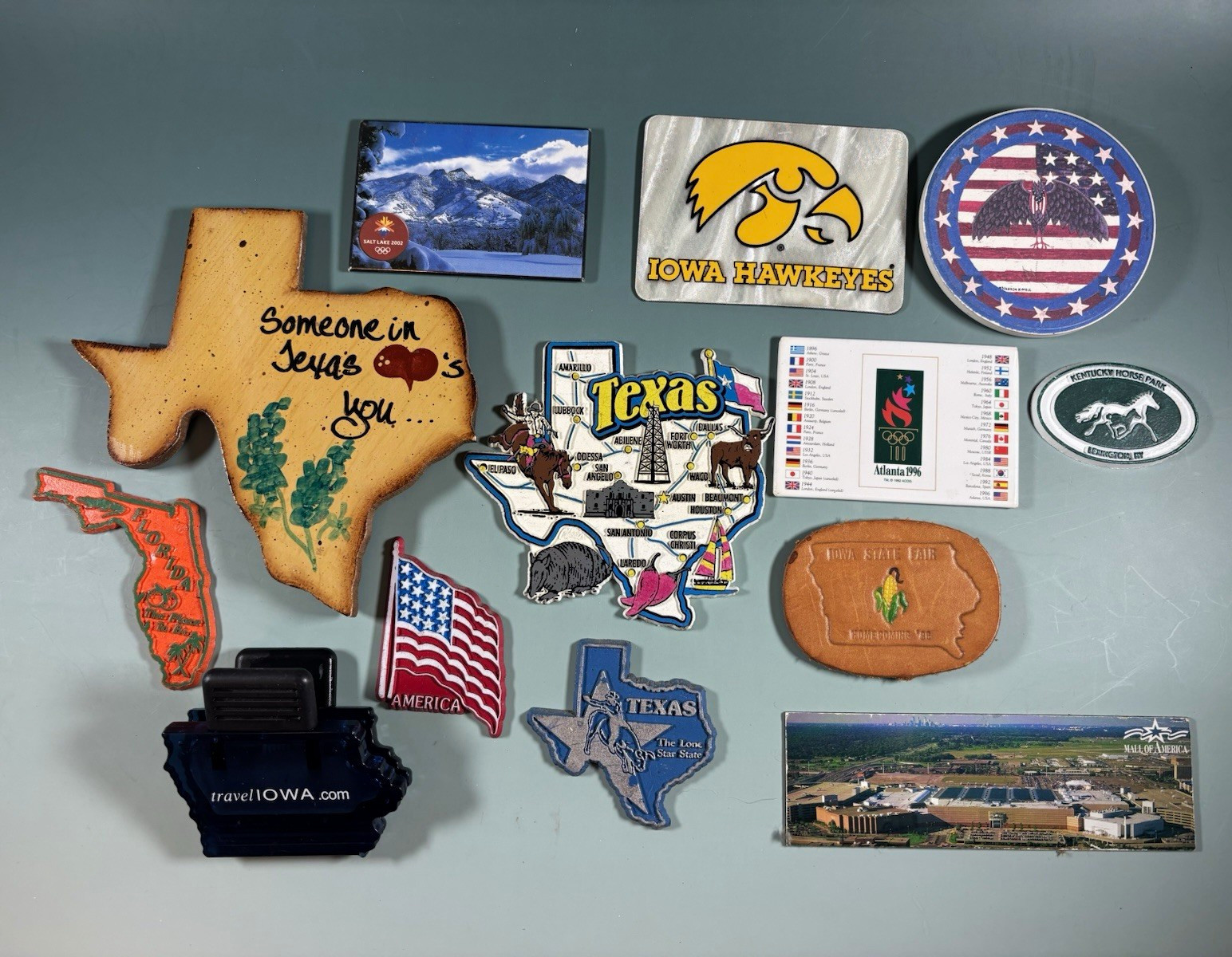 13pc Travel Magnet Lot Olympics 1996 2002 Iowa Hawkeyes Texas USA Souvenir