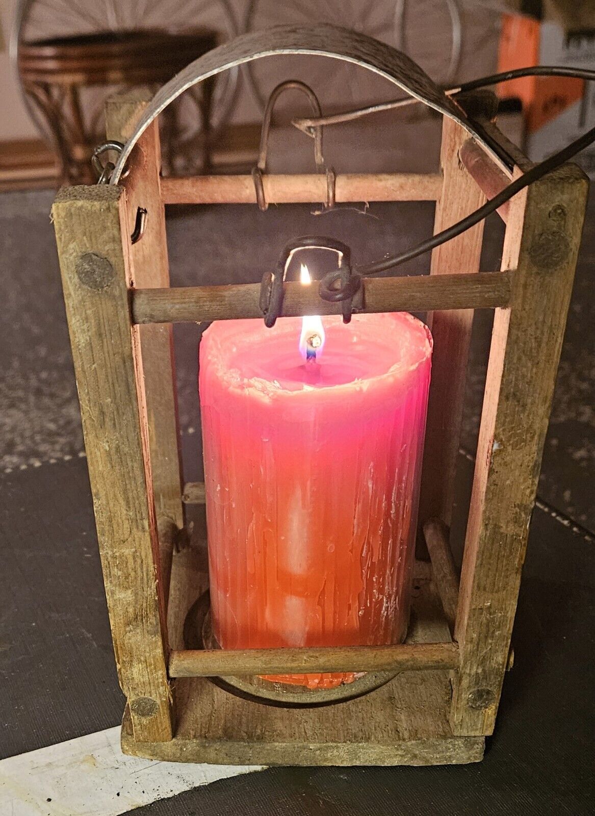 Antique Handmade Primitive Rustic Wood & Tin Lantern Barn  Candle Lantern 19th C