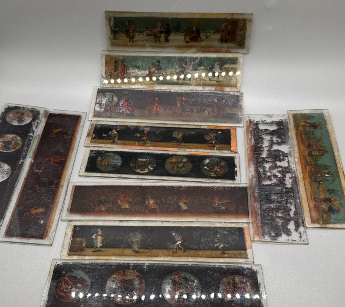 Antique Glass Magic Lantern Lot Slides Painted Kids Projection 6x1.75”