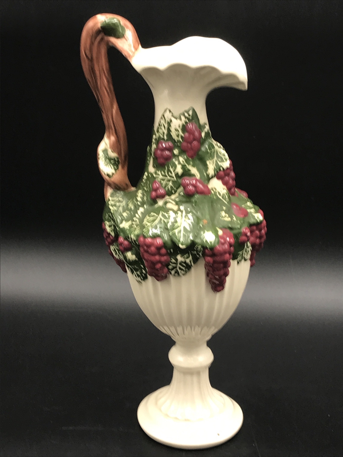 Vintage Arnel\'s Ceramic Pitcher Style Grapevine Pattern Bud Vase