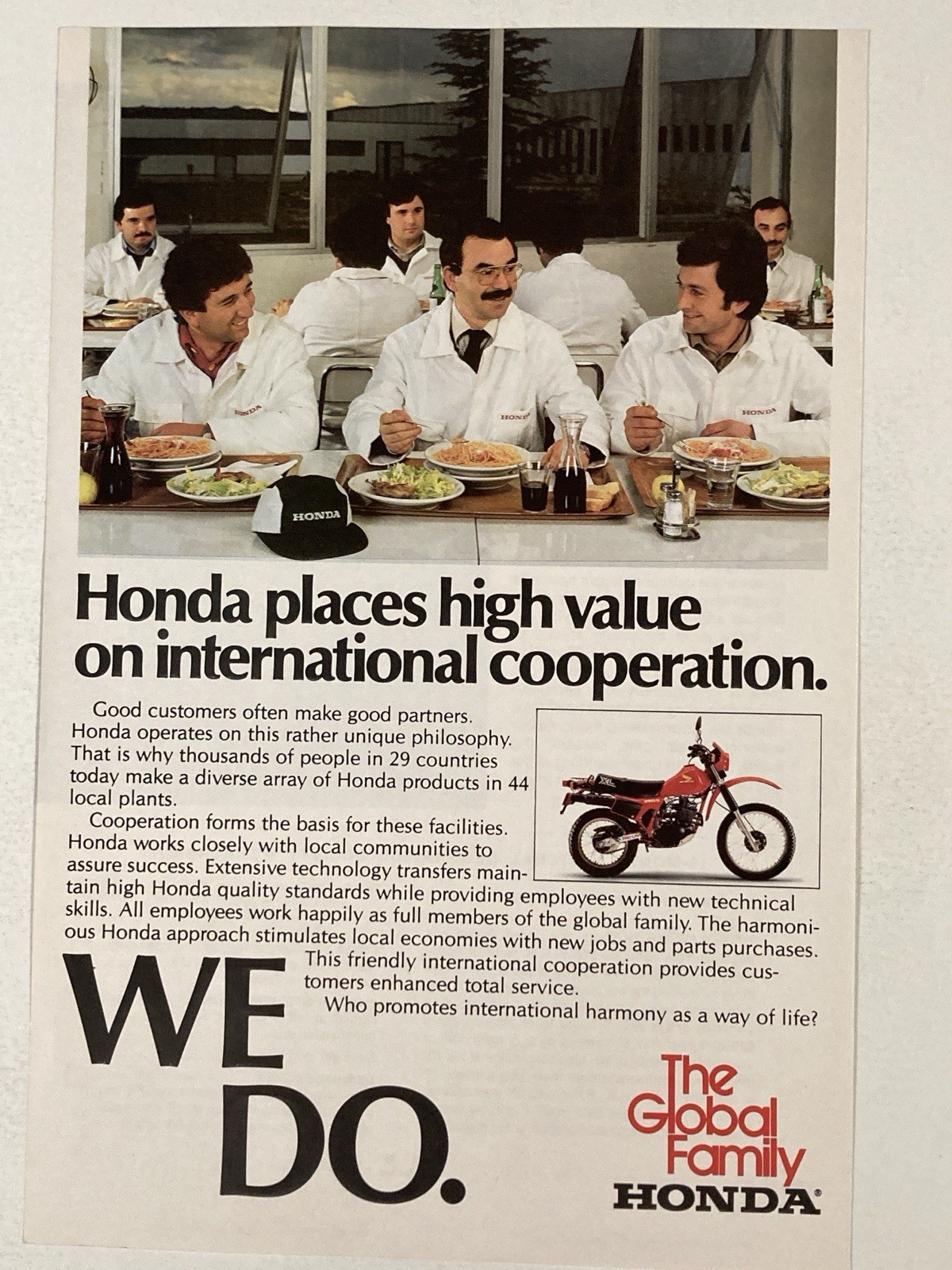 1982 Honda Motorcycle Print Ad International Cooperation