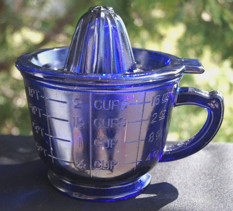 Antique 1910s - 1930s Cobalt Blue Measuring Cup Juicer / Reamer - EARLY ORIGINAL