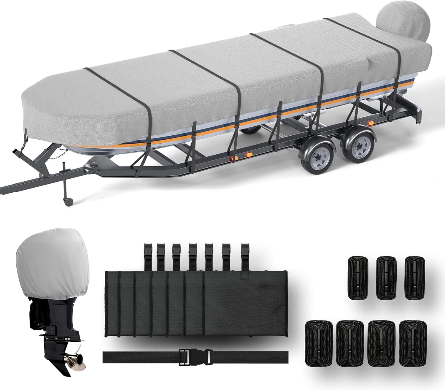 Jon Boat Cover 18ft with Motor Cover, 1200D Heavy Duty Marine Grade Polyester Fa Jon Boat Cover 18ft with Motor Cover, 1200D Heavy Duty Marine Grade Polyester Fa