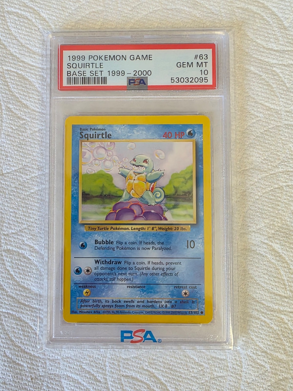 1999 POKEMON GAME CARD #63 SQUIRTLE GRADED PSA10 1999 POKEMON GAME CARD #63 SQUIRTLE GRADED PSA10