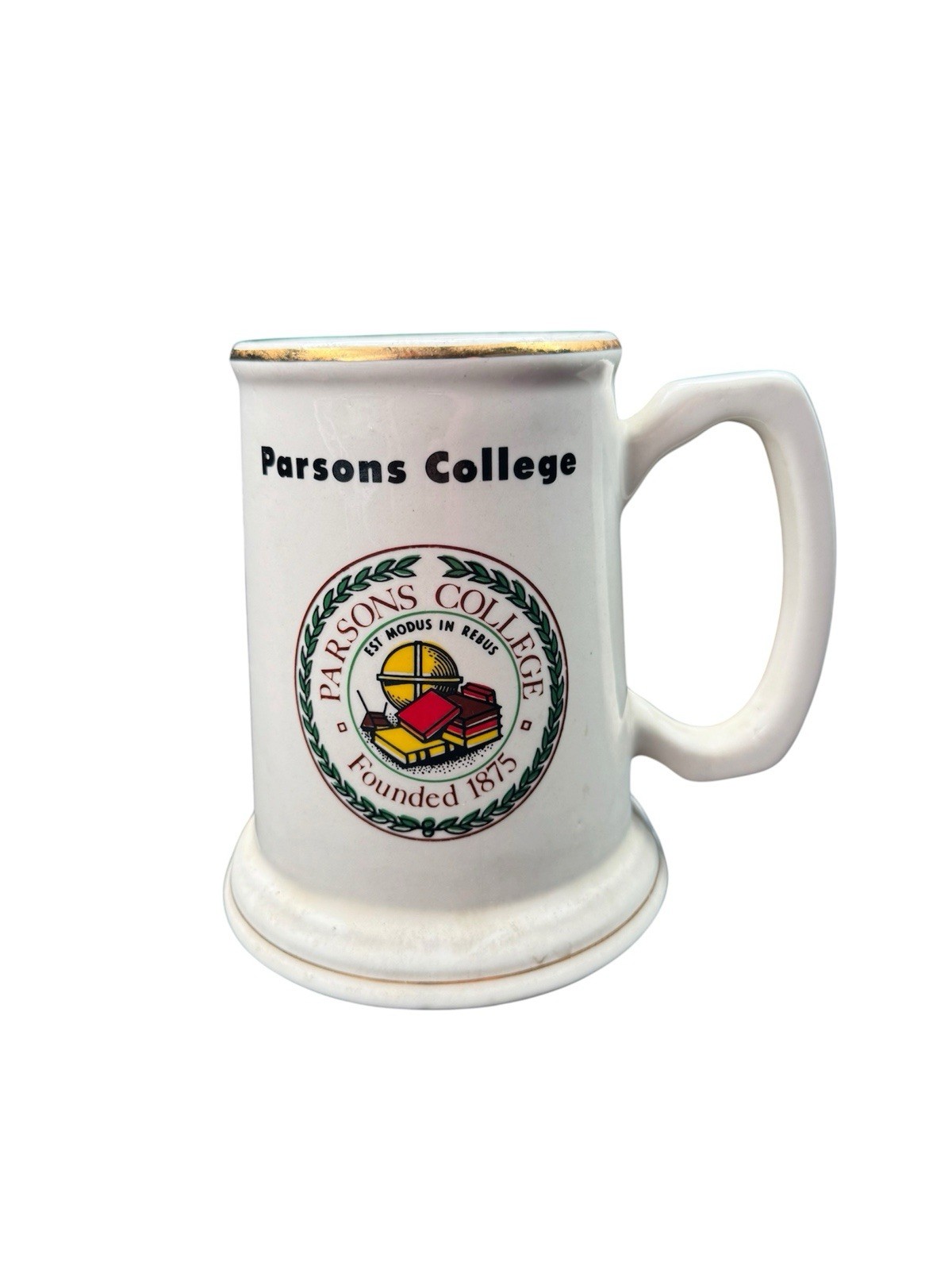 VTG 1950s USA Made Defunct PARSONS COLLEGE Iowa Stoneware MUG Est Modus In Rebus