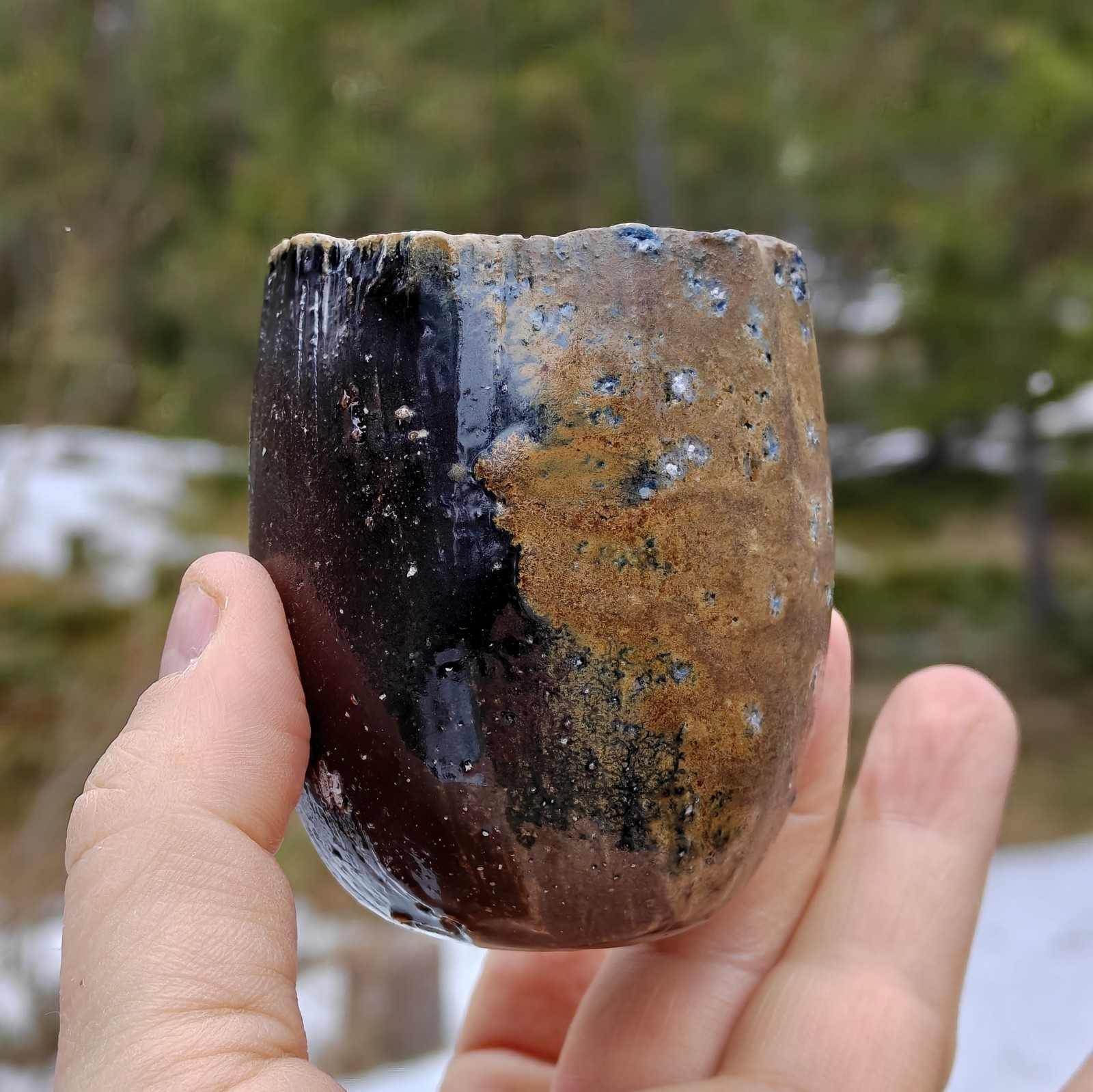 Koichiro Isezaki black Bizen sake cup, Japanese contemporary studio pottery Koichiro Isezaki black Bizen sake cup, Japanese contemporary studio pottery