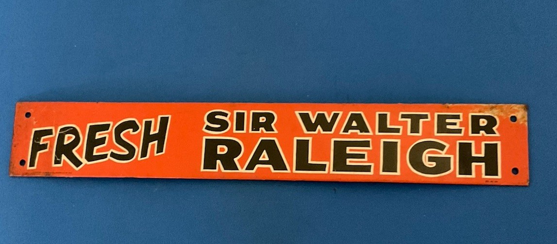 VINTAGE Sir Walter Raleigh METAL DOOR PUSH SIGN ADVERTISING
