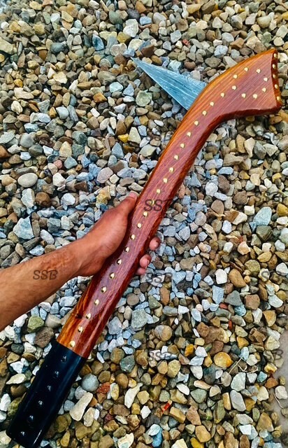Custom Handmade Gun Stock  War Club Damascus Steel Sharp Blade Best Gift For Him