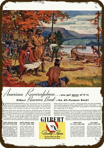 1944 GILBERT PAPER Vintage Look DECORATIVE METAL SIGN - LEWIS & CLARK & INDIANS 1944 GILBERT PAPER Vintage Look DECORATIVE METAL SIGN - LEWIS & CLARK & INDIANS