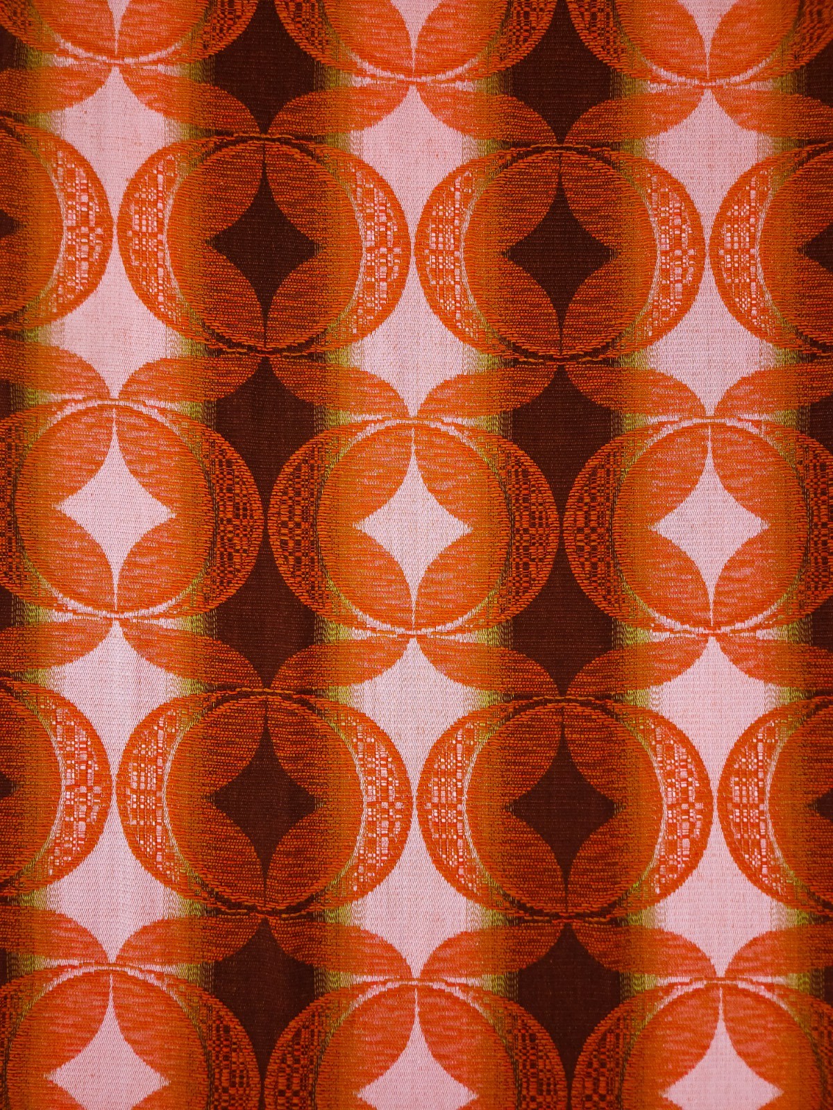 2 vintage heavy-weight fabric Curtains orange brown 60s 70s Mid-Century 69\
