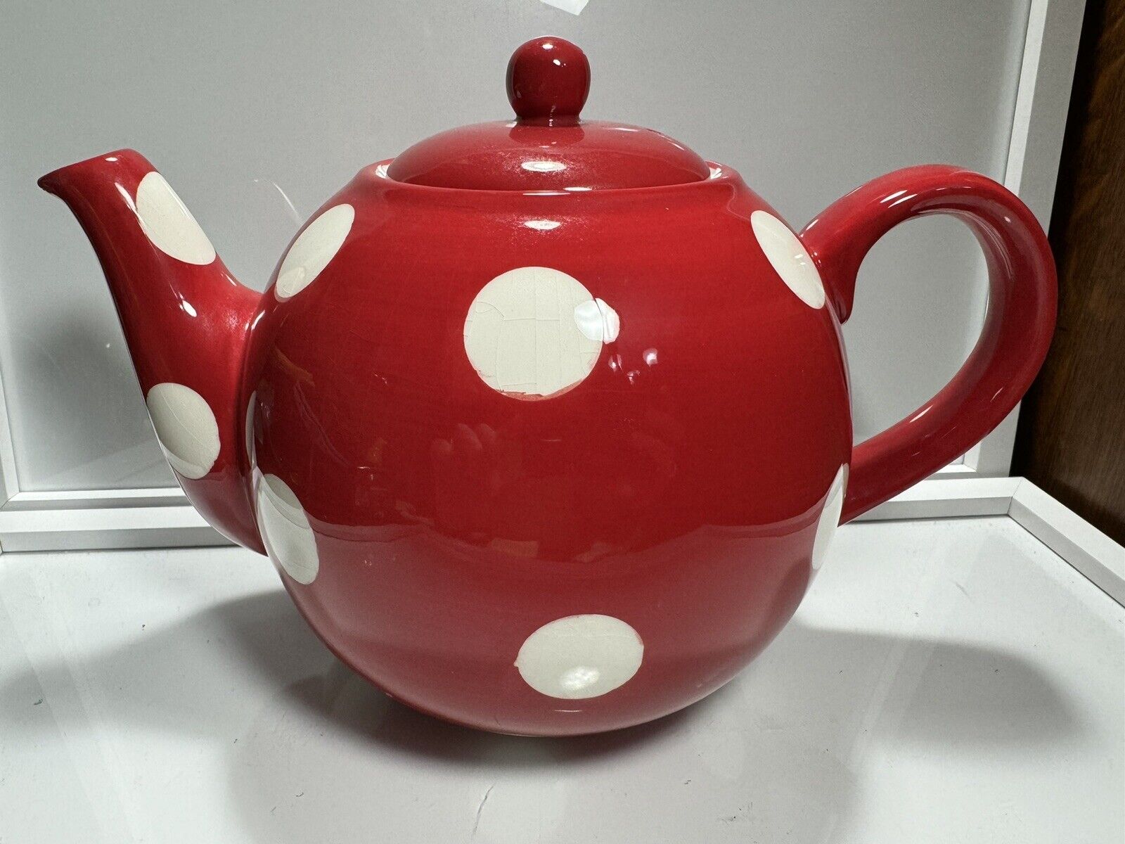 Red Teapot With White Dots