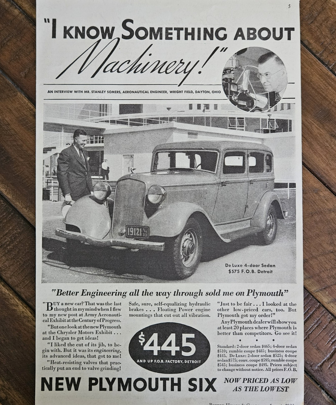 1933 PLYMOUTH DeLuxe for $575 Original 7.5\