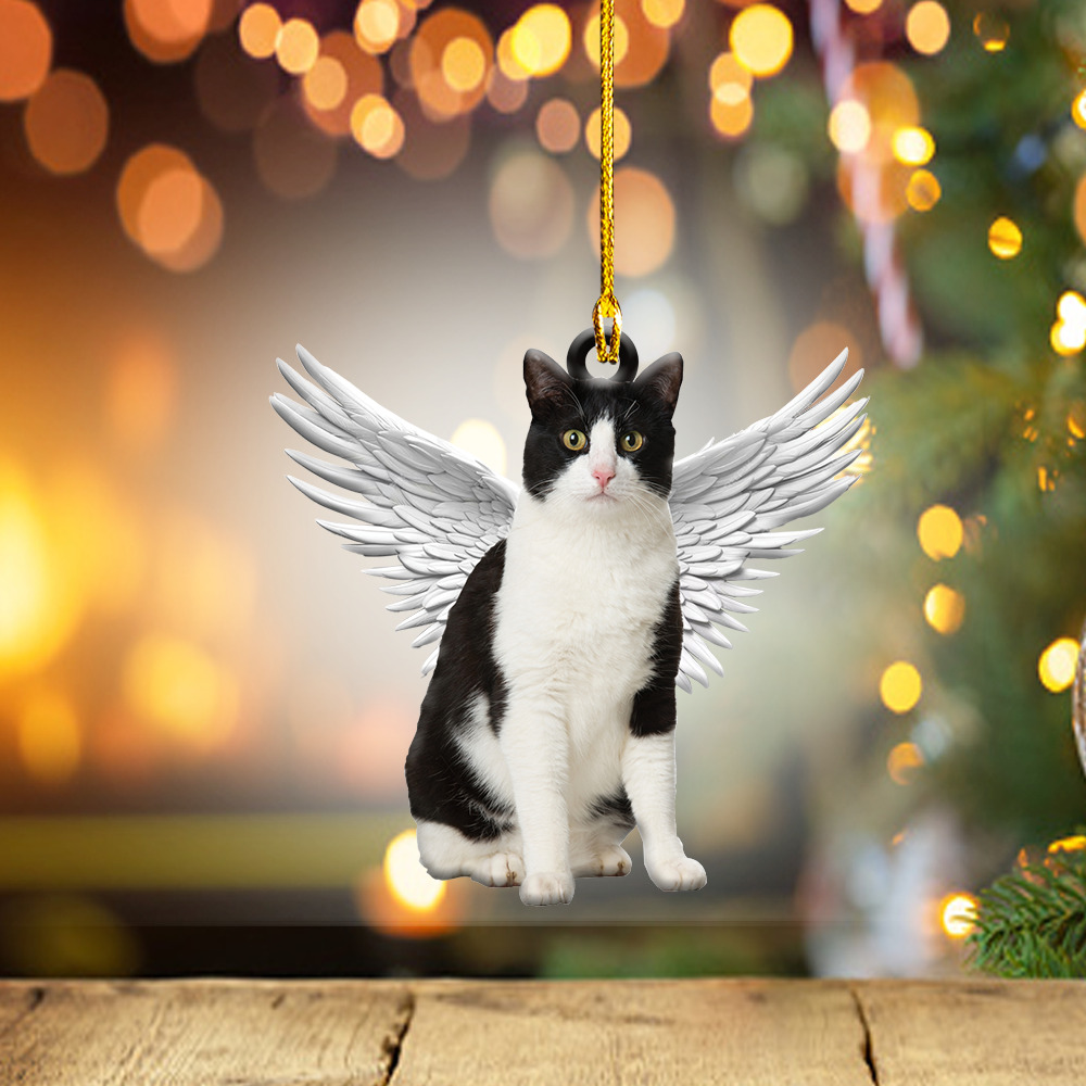 Tuxedo cat with Angel Wings Christmas decor, Tuxedo cat memorial Ornament Gift