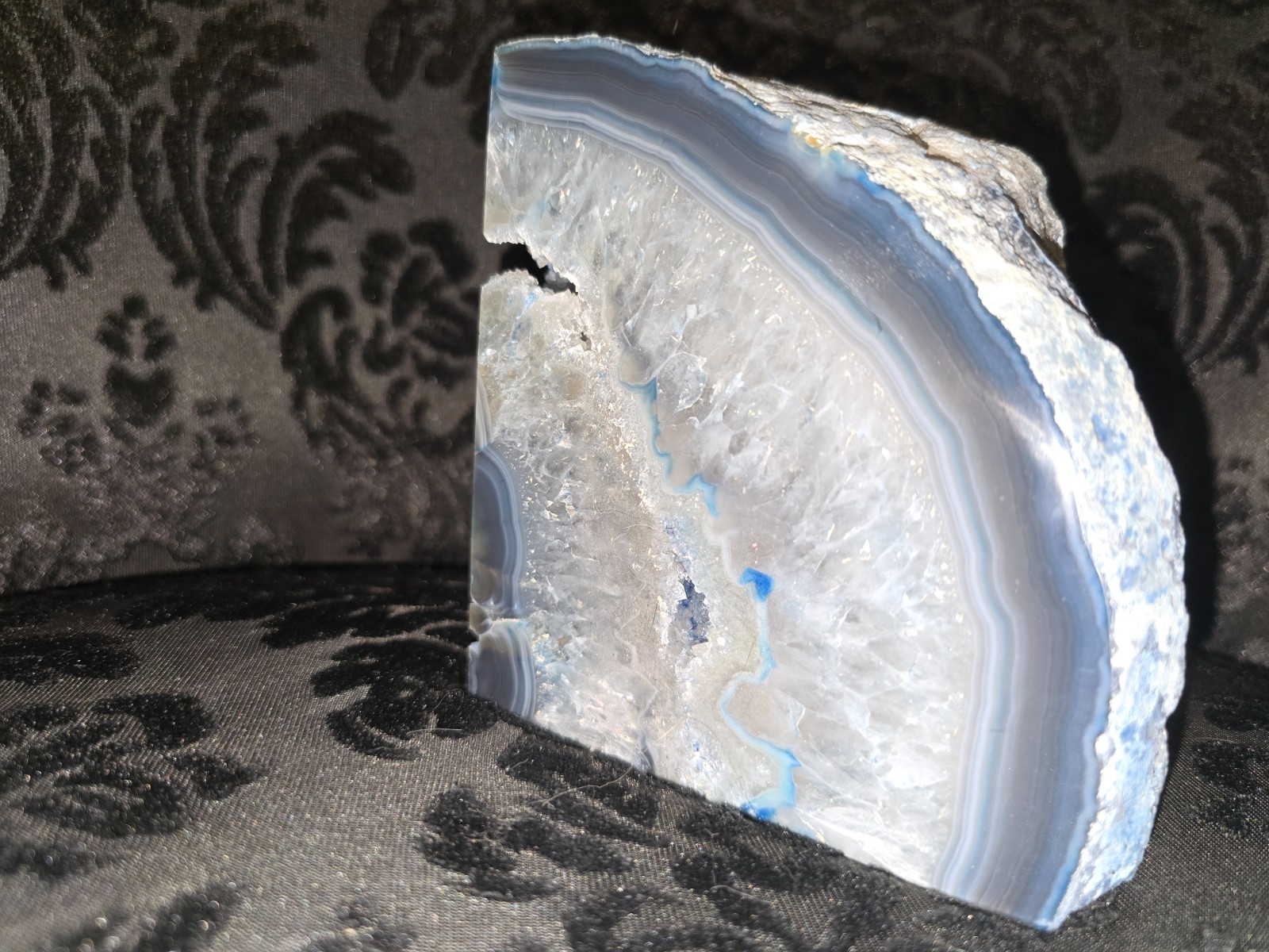 4.7 LB Large Polished Agate Geode Nodule Blue Gray Banded Quartz Crystal Druzy
