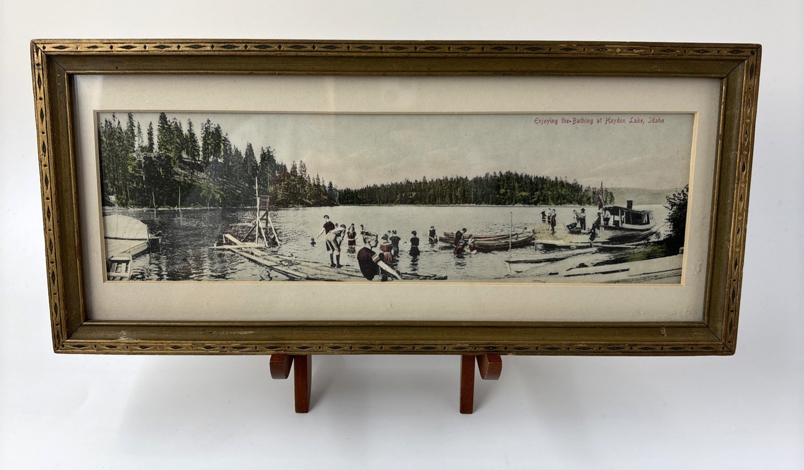 VTG RPPC c. 1920s Hayden Lake Panoramic Hand-tinted Postcard Bathing Beauty