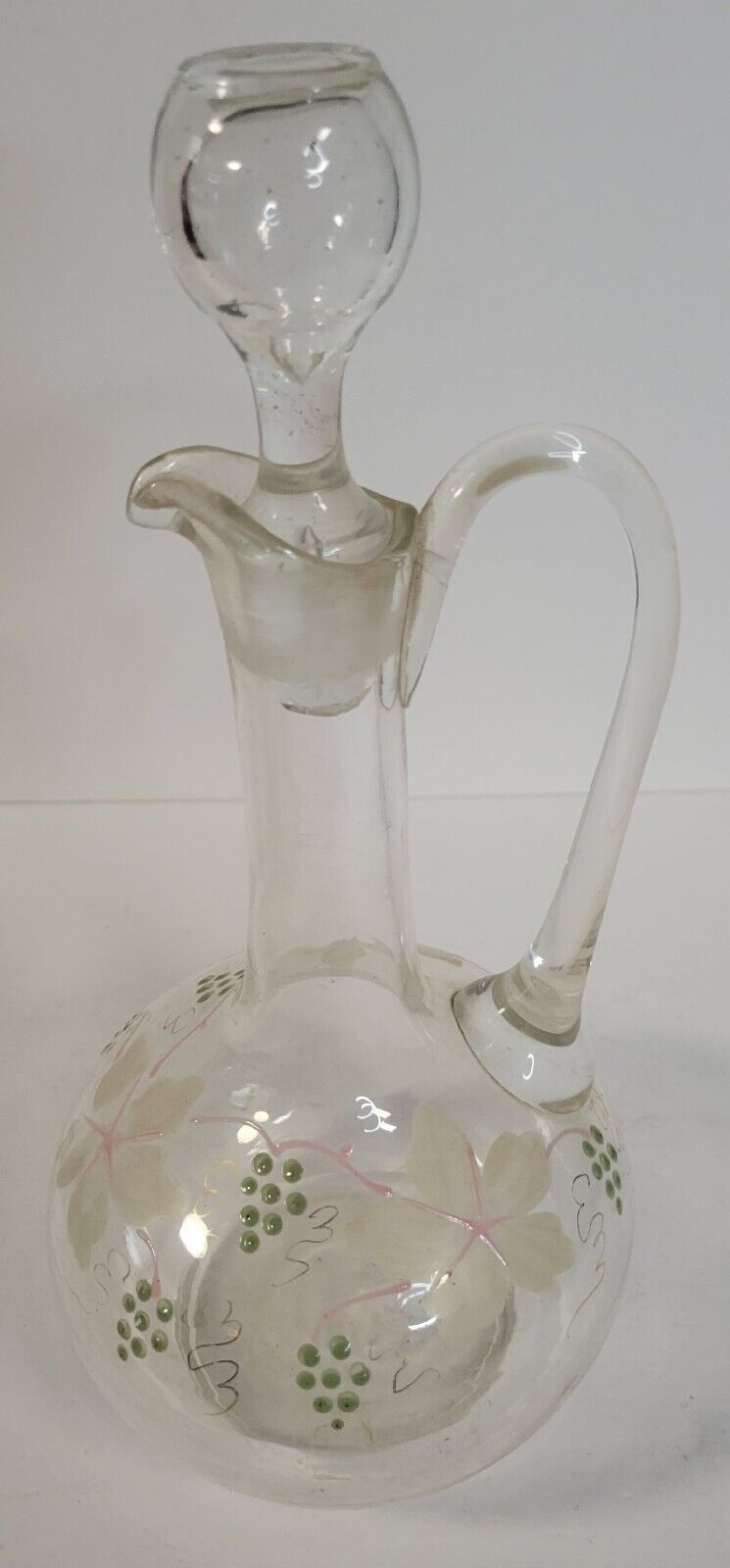 Vintage Victorian Antique Clear Etched Glass Decanter With Stopper Bottle