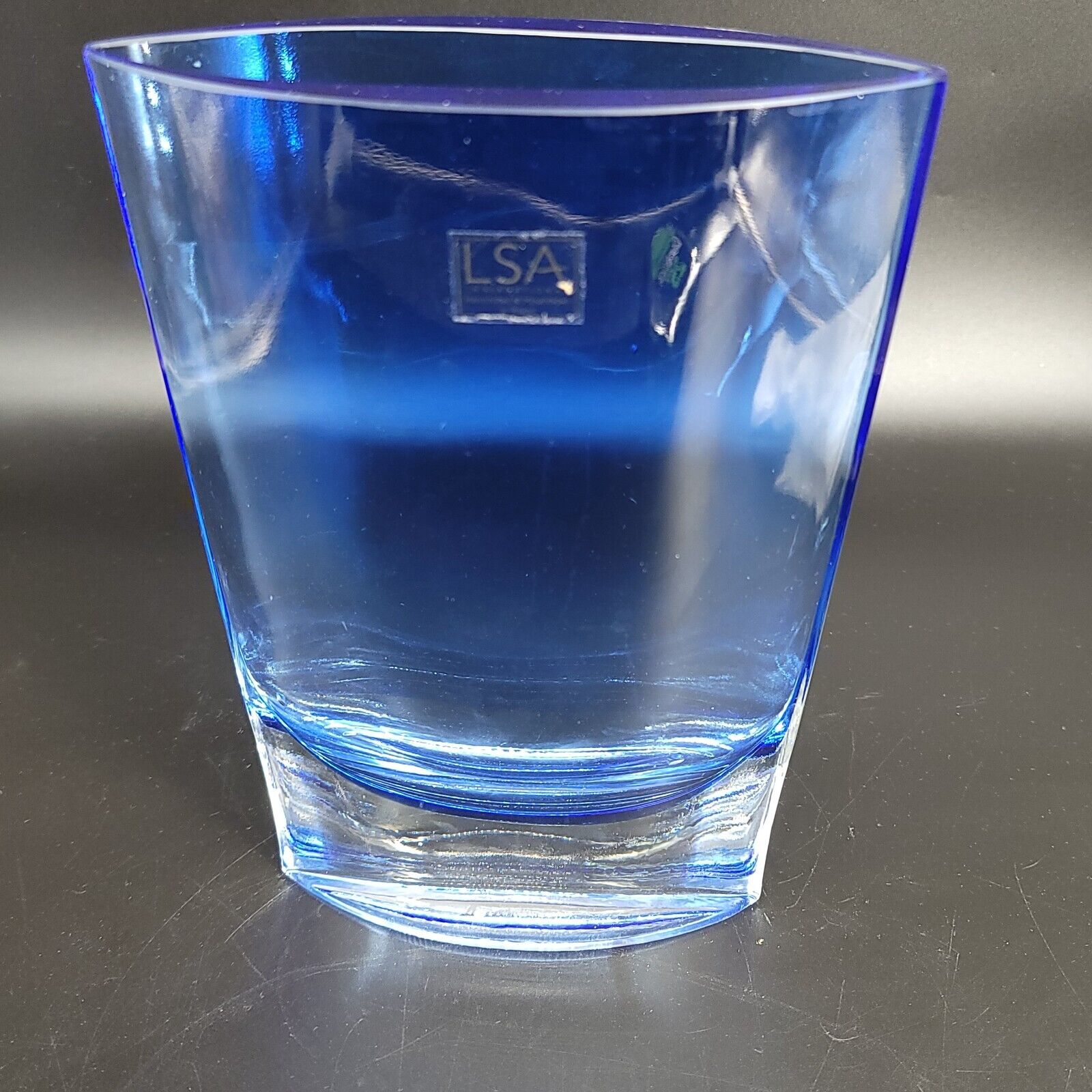 LSA International Vase Cobalt Blue Oval Glass Mouth Blown Made in Poland 8”T 5”W