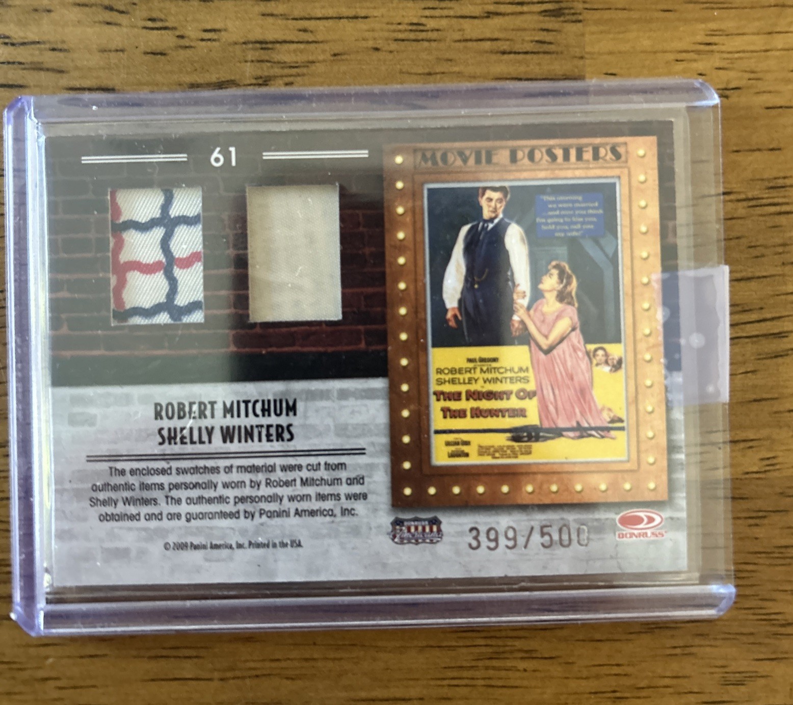 2009 Panini Americana Robert Mitchum/Shelly Winters Dual Worn Swatch Card #/500