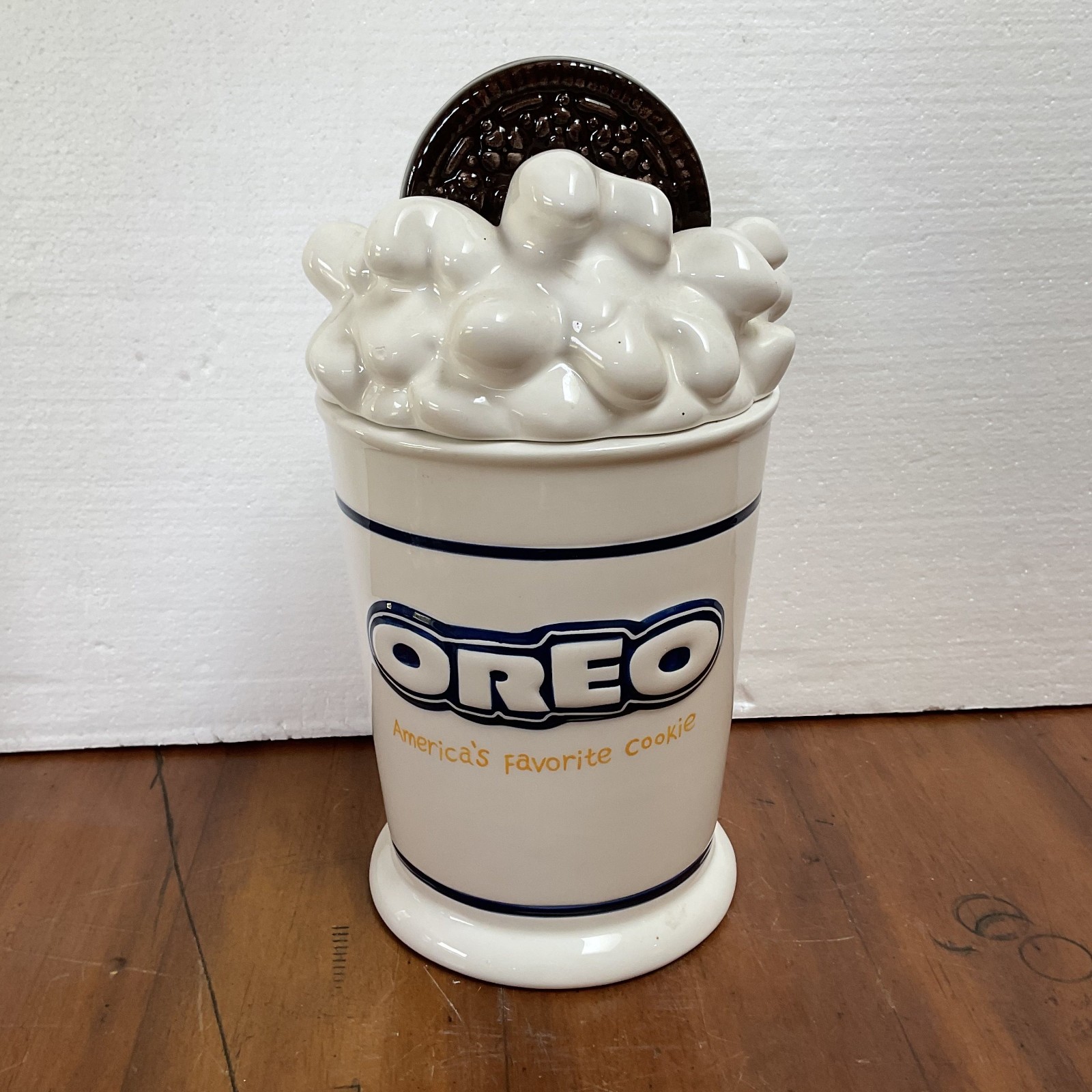 Vintage Nabisco Oreo Cookie Jar Milk Splash Lid Houston Harvest Ceramic 10.5