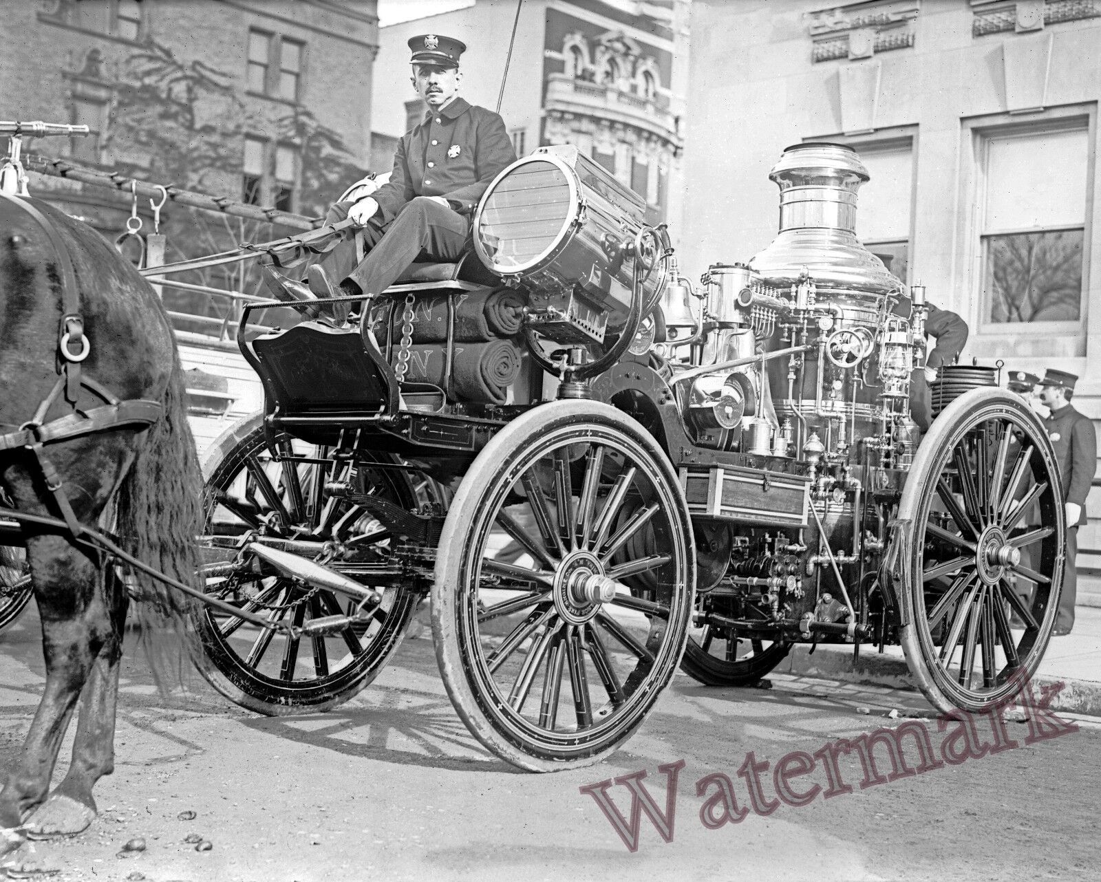 Photograph of a New York Vintage Searchlight Fire Wagon 1904 circa 8x10
