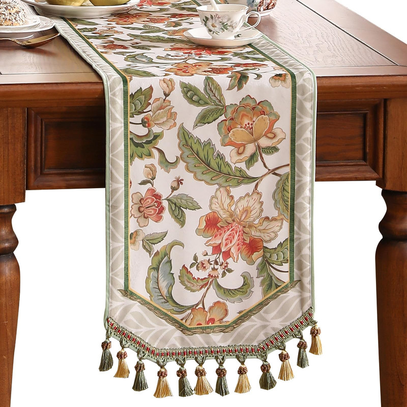 Patdrea Designer Elegant French Floral Extra Long Velvet Table Runnergreen Patdrea Designer Elegant French Floral Extra Long Velvet Table Runnergreen