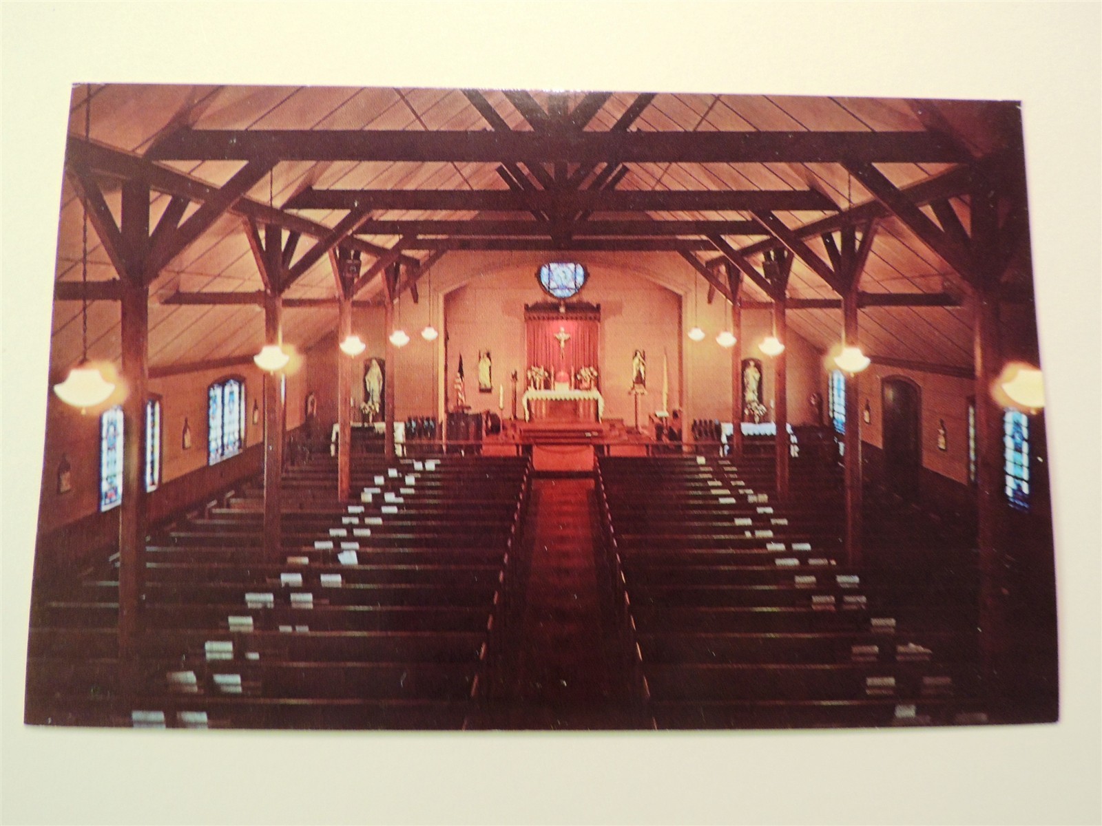 St. Clare\'s Catholic Church Misquamicut Rhode Island vtg postcard interior 
